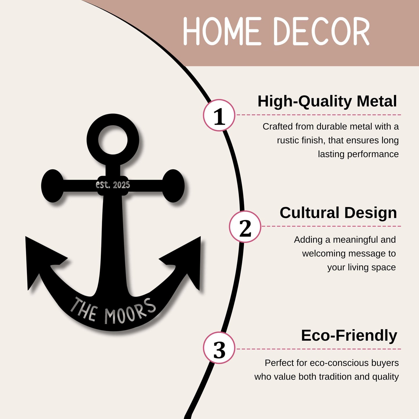 Nautical Anchor Sign - Custom Metal Door Sign | Coastal Wall Decor Plaque